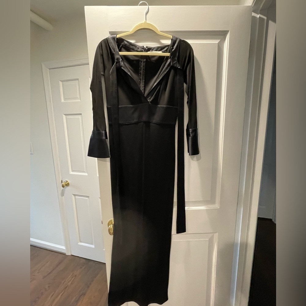 Givenchy Long Evening Dress Matte Jersey with Satin Neck Straps and Cuffs XS
